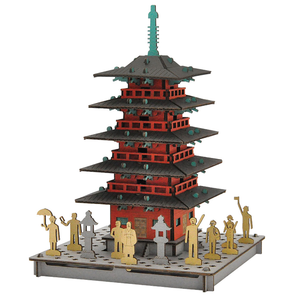 Five-storied Pagoda【red】 - Cardboard Craft Kit - By Hacomo Pusupusu 